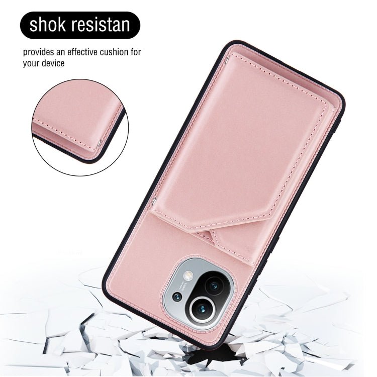For Xiaomi Mi 11 Skin Feel PU + TPU + PC Back Cover Shockproof Case with Card Slots & Holder & Photo Frame(Rose Gold)