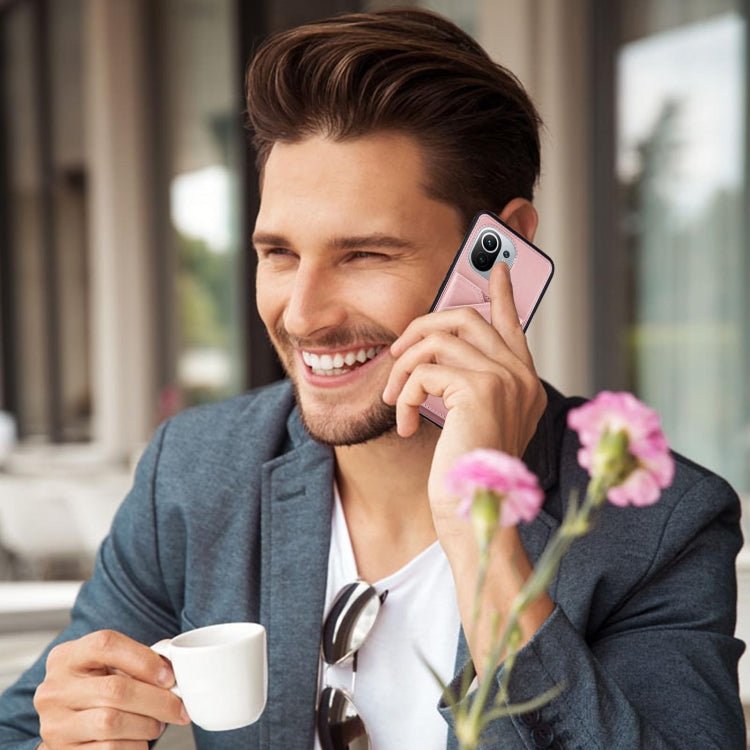 For Xiaomi Mi 11 Skin Feel PU + TPU + PC Back Cover Shockproof Case with Card Slots & Holder & Photo Frame(Rose Gold)