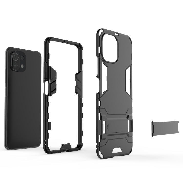 For Xiaomi Mi 11 Lite Shockproof PC + TPU Protective Case with Hidden Holder(Black)