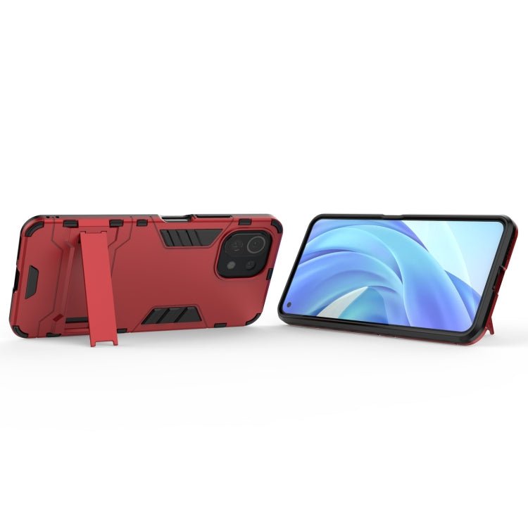For Xiaomi Mi 11 Lite Shockproof PC + TPU Protective Case with Hidden Holder(Red)