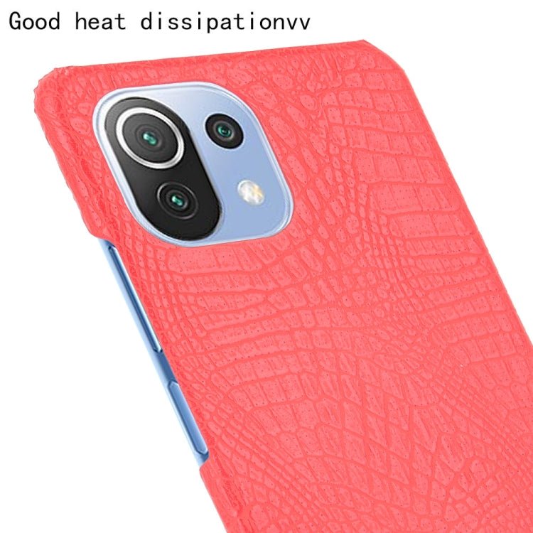 For Xiaomi Mi 11 Lite Shockproof Crocodile Texture PC + PU Case(Red)
