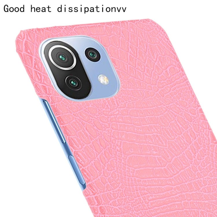 For Xiaomi Mi 11 Lite Shockproof Crocodile Texture PC + PU Case(Pink)