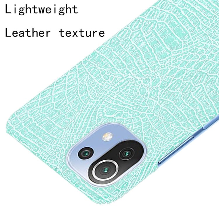 For Xiaomi Mi 11 Lite Shockproof Crocodile Texture PC + PU Case(Light Green)