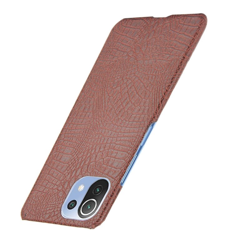 For Xiaomi Mi 11 Lite Shockproof Crocodile Texture PC + PU Case(Brown)
