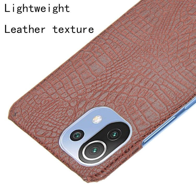 For Xiaomi Mi 11 Lite Shockproof Crocodile Texture PC + PU Case(Brown)
