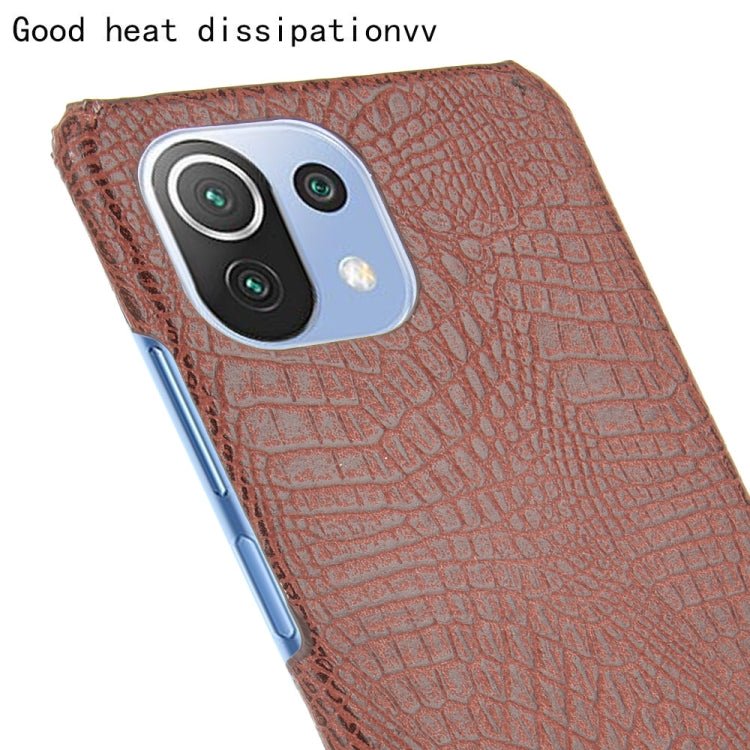 For Xiaomi Mi 11 Lite Shockproof Crocodile Texture PC + PU Case(Brown)