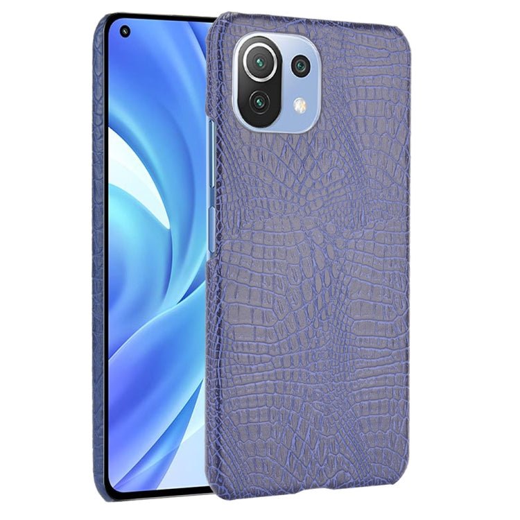 For Xiaomi Mi 11 Lite Shockproof Crocodile Texture PC + PU Case(Blue)