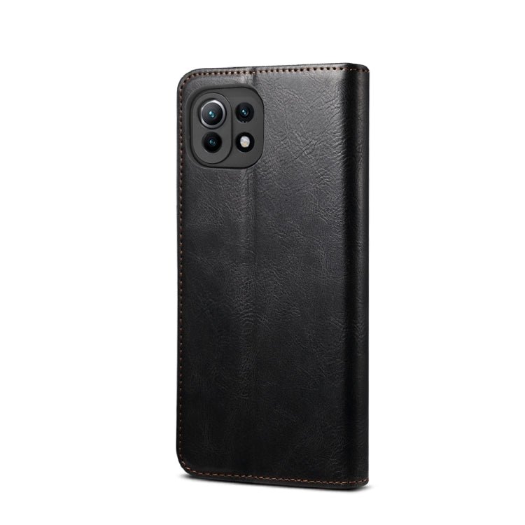For Xiaomi Mi 11 Lite Simple Wax Crazy Horse Texture Horizontal Flip Leather Case with Card Slots & Wallet(Black)