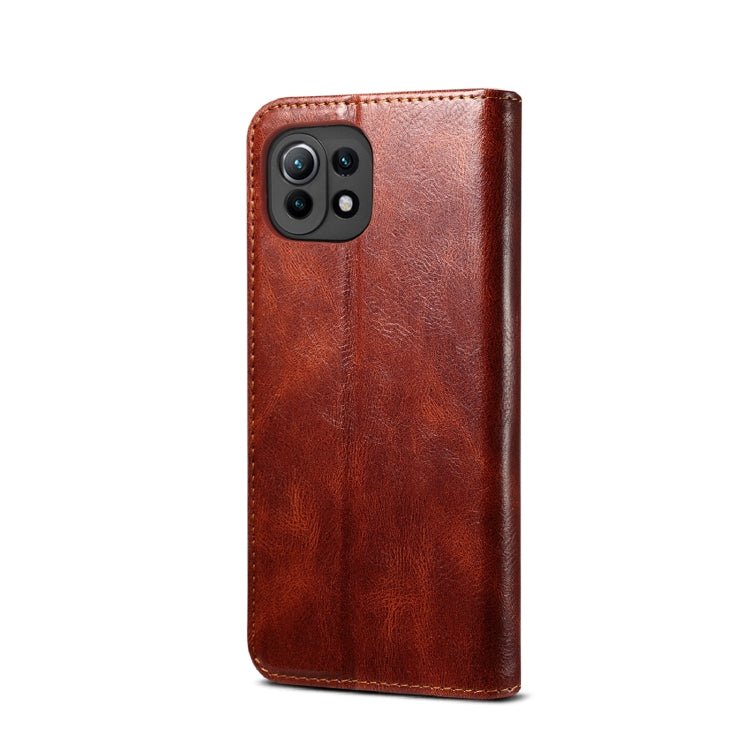 For Xiaomi Mi 11 Lite Simple Wax Crazy Horse Texture Horizontal Flip Leather Case with Card Slots & Wallet(Brown)