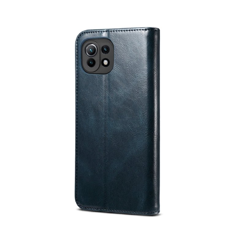 For Xiaomi Mi 11 Lite Simple Wax Crazy Horse Texture Horizontal Flip Leather Case with Card Slots & Wallet(Navy Blue)
