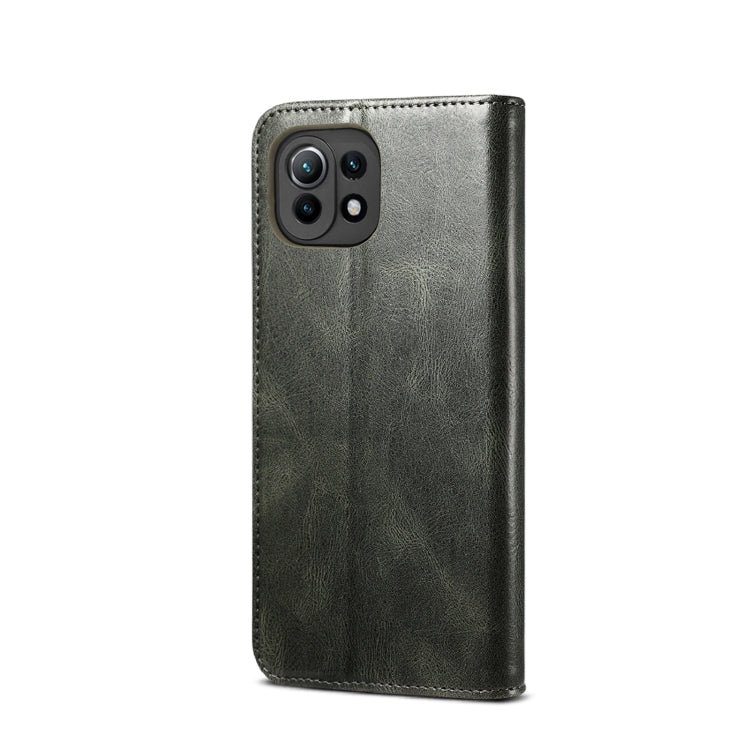 For Xiaomi Mi 11 Lite Simple Wax Crazy Horse Texture Horizontal Flip Leather Case with Card Slots & Wallet(Dark Green)