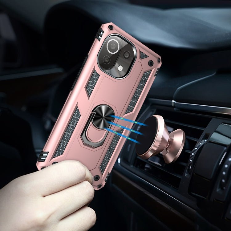 For Xiaomi Mi 11 Lite 5G Shockproof TPU + PC Protective Case with 360 Degree Rotating Holder(Rose Gold)