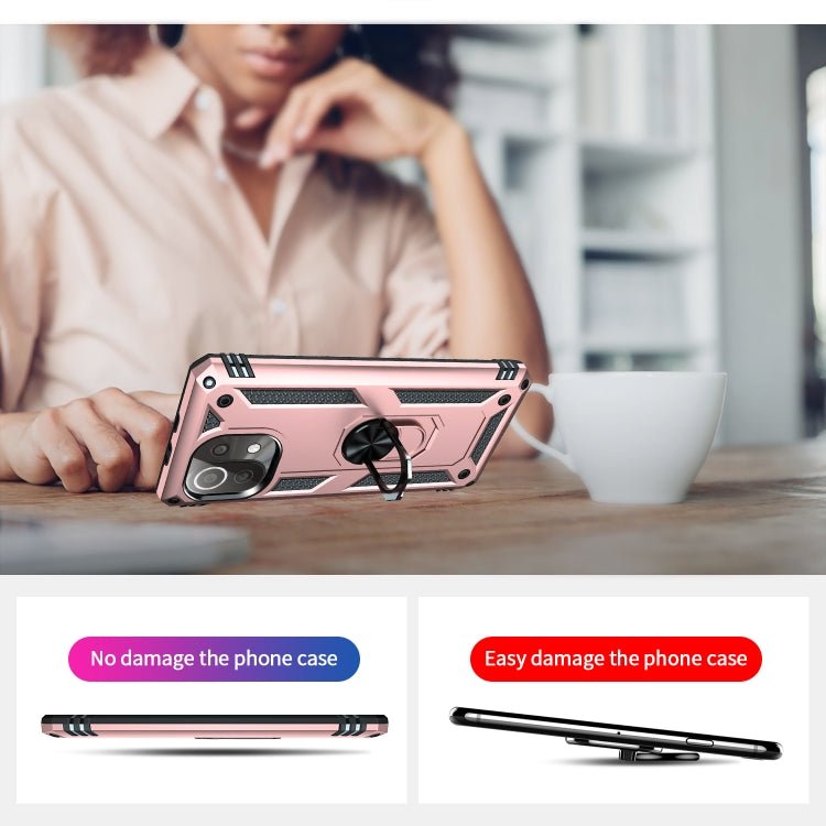 For Xiaomi Mi 11 Lite 5G Shockproof TPU + PC Protective Case with 360 Degree Rotating Holder(Rose Gold)
