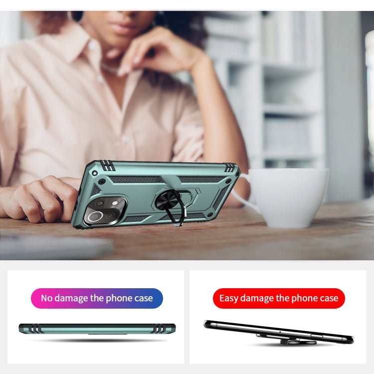 For Xiaomi Mi 11 Lite 5G Shockproof TPU + PC Protective Case with 360 Degree Rotating Holder(Dark Green)