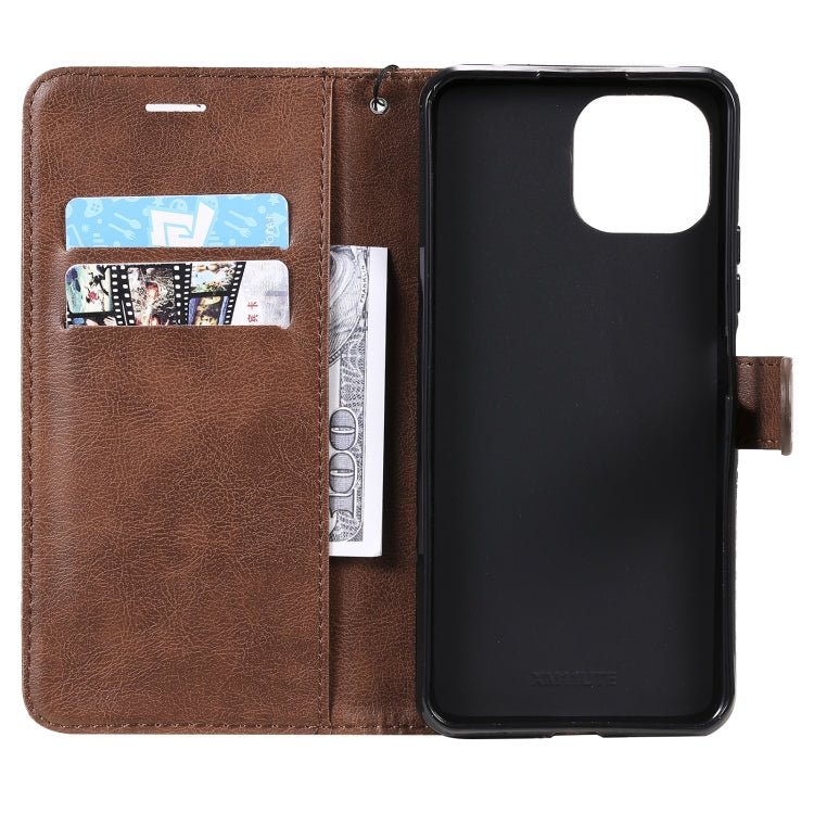For Xiaomi Mi 11 Lite Solid Color Horizontal Flip Protective Leather Case with Holder & Card Slots & Wallet & Photo Frame & Lanyard(Brown)