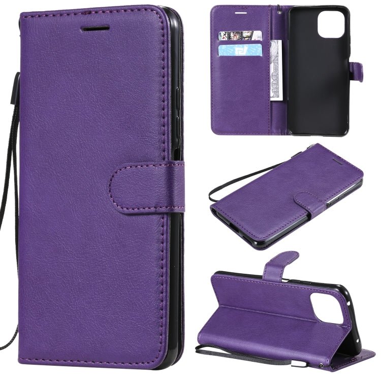 For Xiaomi Mi 11 Lite Solid Color Horizontal Flip Protective Leather Case with Holder & Card Slots & Wallet & Photo Frame & Lanyard(Purple)