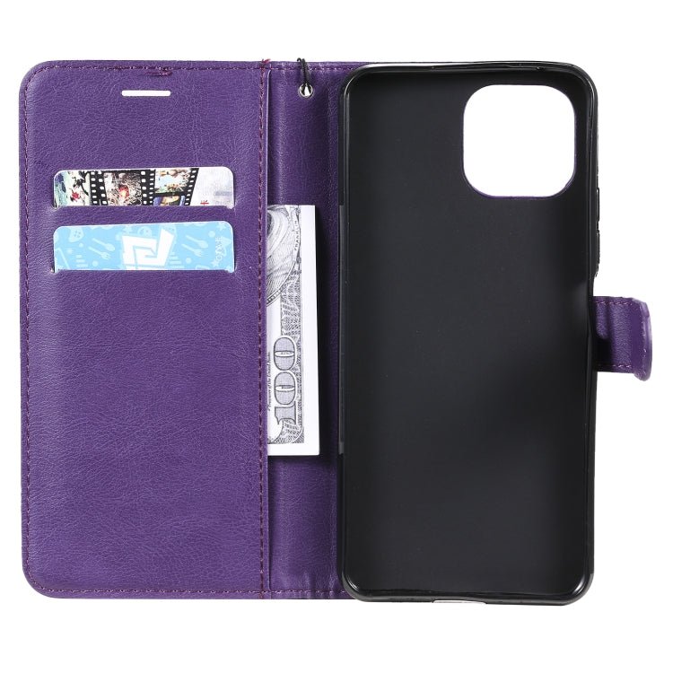 For Xiaomi Mi 11 Lite Solid Color Horizontal Flip Protective Leather Case with Holder & Card Slots & Wallet & Photo Frame & Lanyard(Purple)