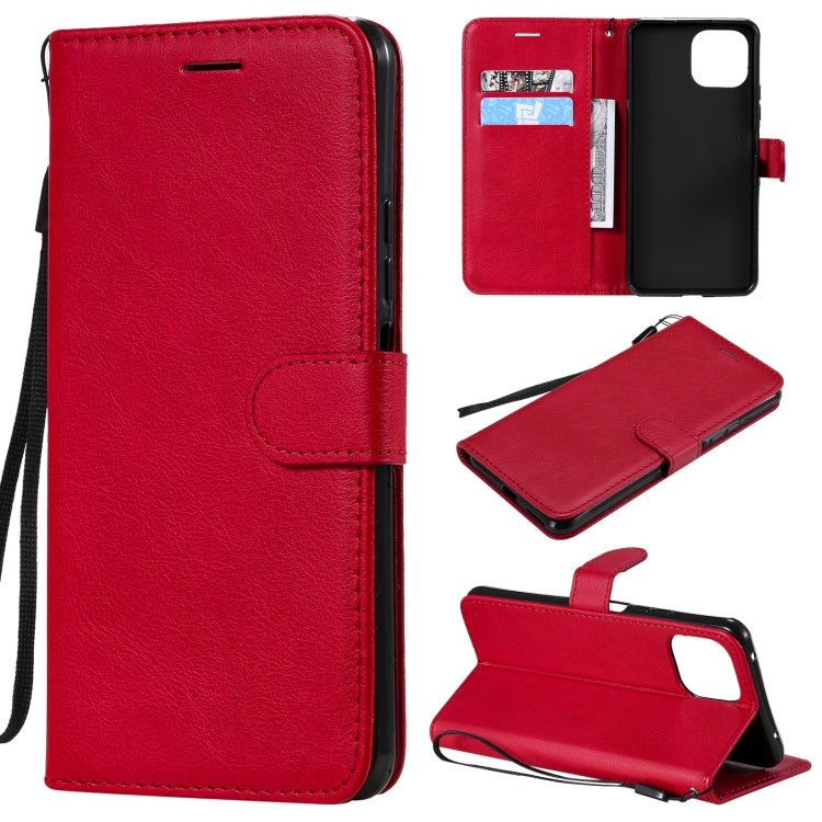 For Xiaomi Mi 11 Lite Solid Color Horizontal Flip Protective Leather Case with Holder & Card Slots & Wallet & Photo Frame & Lanyard(Red)