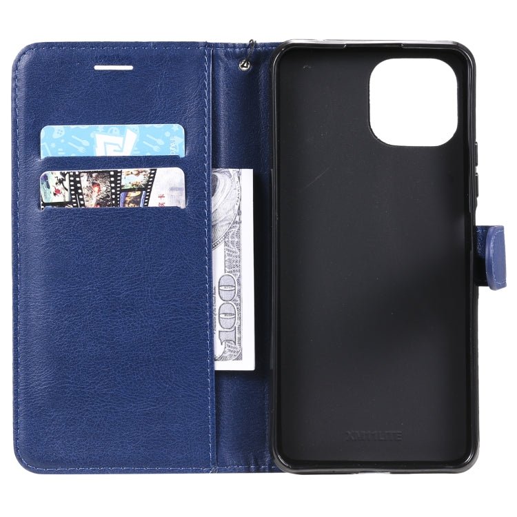 For Xiaomi Mi 11 Lite Solid Color Horizontal Flip Protective Leather Case with Holder & Card Slots & Wallet & Photo Frame & Lanyard(Blue)