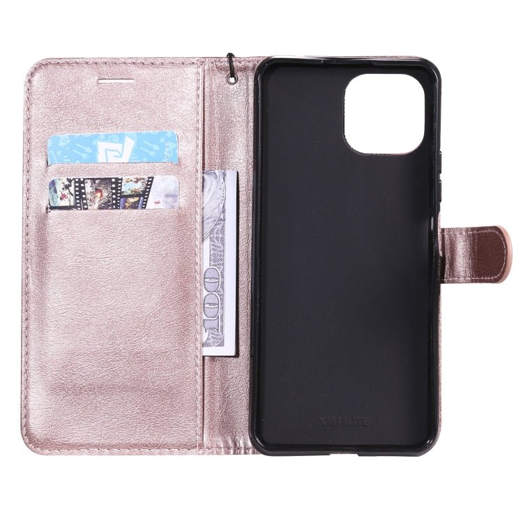 For Xiaomi Mi 11 Lite Solid Color Horizontal Flip Protective Leather Case with Holder & Card Slots & Wallet & Photo Frame & Lanyard(Rose Gold)