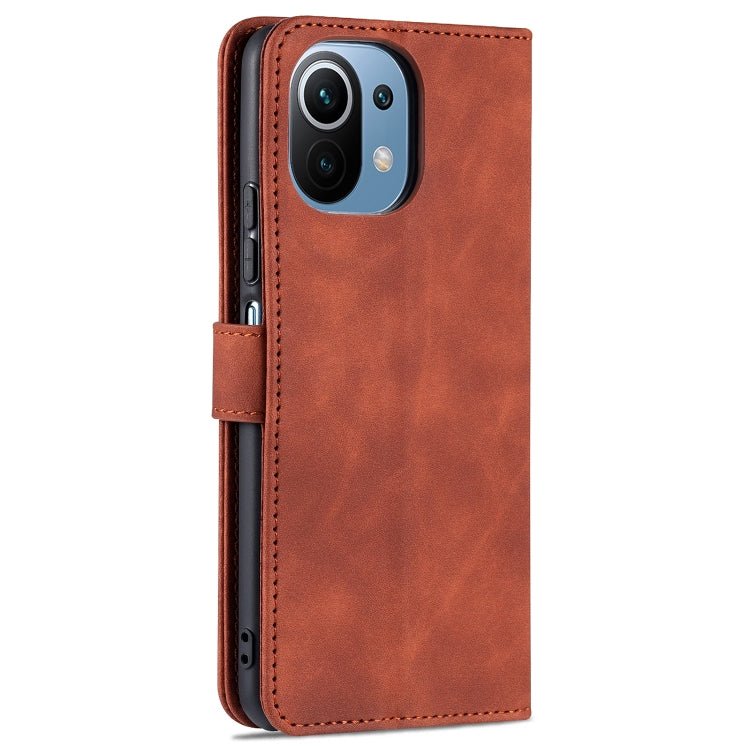For Xiaomi Mi 11 Lite AZNS Skin Feel Calf Texture Horizontal Flip Leather Case with Card Slots & Holder & Wallet(Brown)