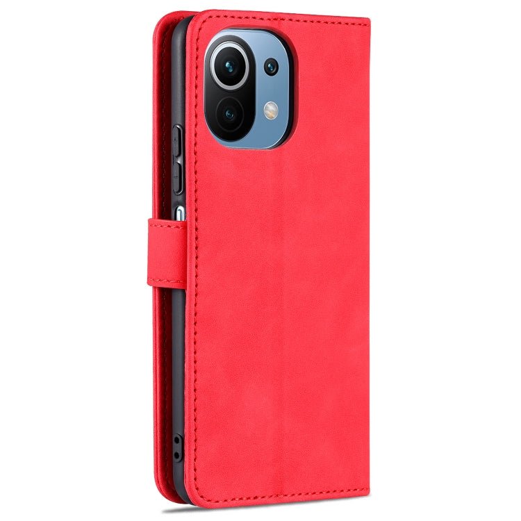 For Xiaomi Mi 11 Lite AZNS Skin Feel Calf Texture Horizontal Flip Leather Case with Card Slots & Holder & Wallet(Red)