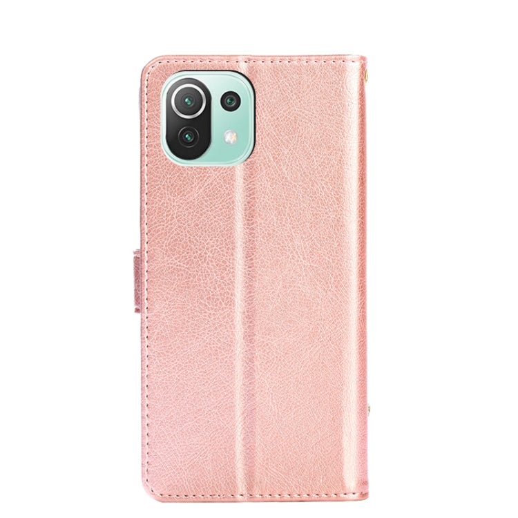 Zipper Bag PU + TPU Horizontal Flip Leather Case with Holder & Card Slot & Wallet & Lanyard For Xiaomi Mi 11 Lite(Rose Gold)