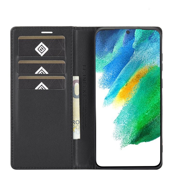 LC.IMEEKE Carbon Fiber PU + TPU Horizontal Flip Leather Case with Holder & Card Slot & Wallet For Samsung Galaxy S21 5G(Horizontal Black)