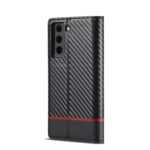 LC.IMEEKE Carbon Fiber PU + TPU Horizontal Flip Leather Case with Holder & Card Slot & Wallet For Samsung Galaxy S21+ 5G(Horizontal Black)