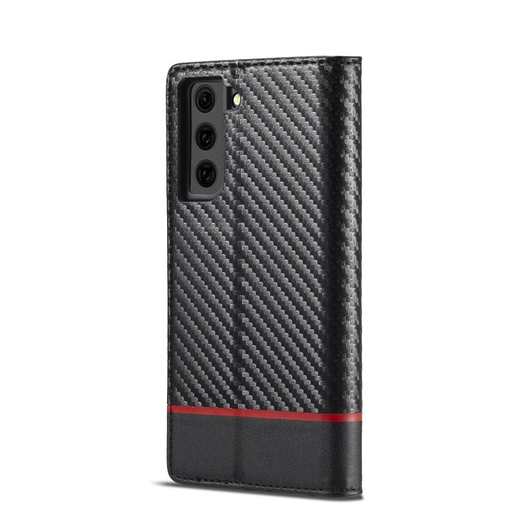 LC.IMEEKE Carbon Fiber PU + TPU Horizontal Flip Leather Case with Holder & Card Slot & Wallet For Samsung Galaxy S21+ 5G(Horizontal Black)