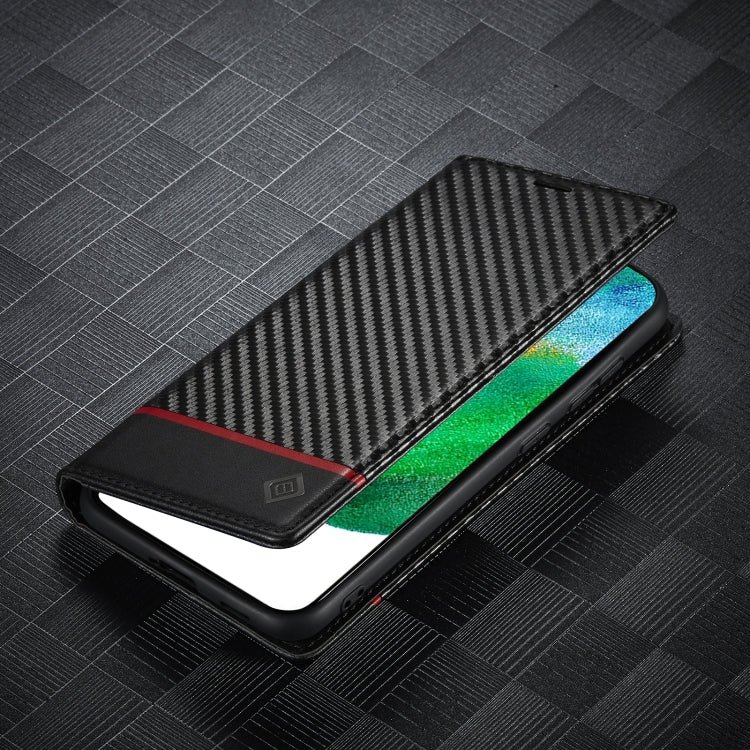 LC.IMEEKE Carbon Fiber PU + TPU Horizontal Flip Leather Case with Holder & Card Slot & Wallet For Samsung Galaxy S21+ 5G(Horizontal Black)