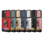 For Samsung Galaxy S21Sliding Camera Cover Design PC + TPU Shockproof Case with Ring Holder & Card Slot(Rose Gold)