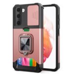 For Samsung Galaxy S21+ Sliding Camera Cover Design PC + TPU Shockproof Case with Ring Holder & Card Slot(Rose Gold)