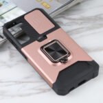 For Samsung Galaxy S21 5G Sliding Camera Cover Design PC + TPU Shockproof Case with Ring Holder & Card Slot(Rose Gold)
