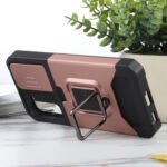 For Samsung Galaxy S21 5G Sliding Camera Cover Design PC + TPU Shockproof Case with Ring Holder & Card Slot(Rose Gold)