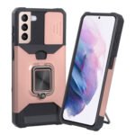 For Samsung Galaxy S21+ 5G Sliding Camera Cover Design PC + TPU Shockproof Case with Ring Holder & Card Slot(Rose Gold)