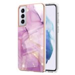 For Samsung Galaxy S21 5G Electroplating Marble Pattern Dual-side IMD TPU Shockproof Case(Purple 001)