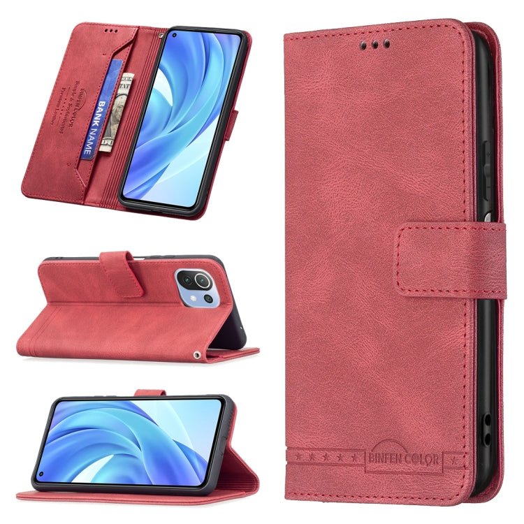 For Xiaomi Mi 11 Lite Magnetic Clasp RFID Blocking Anti-Theft Leather Case with Holder & Card Slots & Wallet(Red)