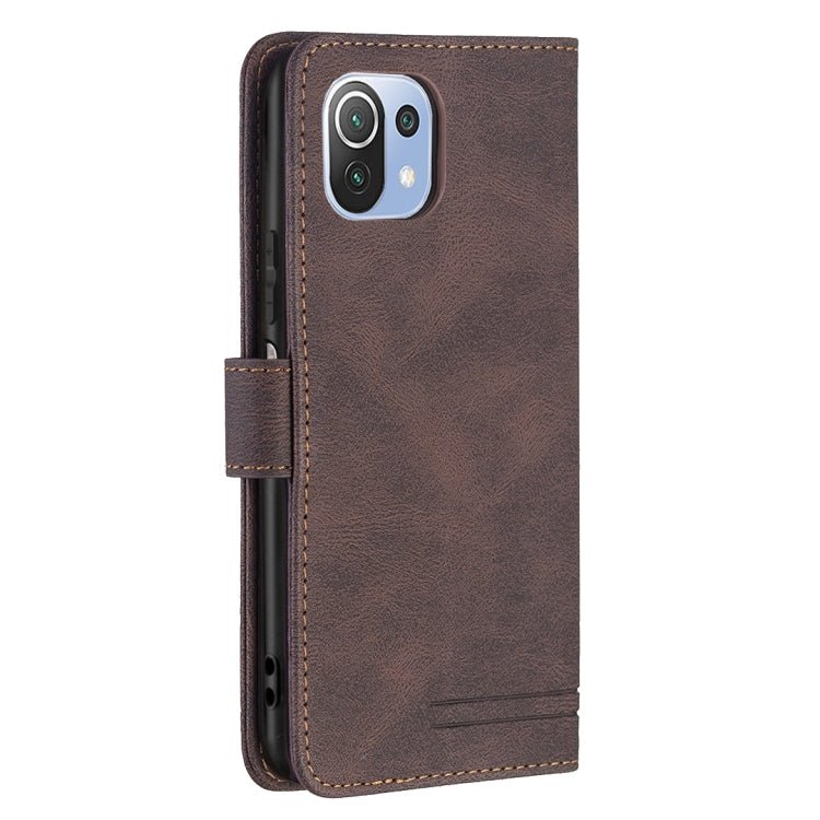 For Xiaomi Mi 11 Lite Magnetic Clasp RFID Blocking Anti-Theft Leather Case with Holder & Card Slots & Wallet(Brown)