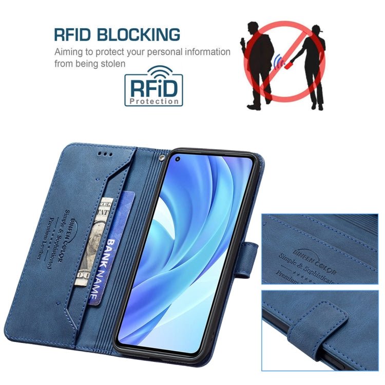 For Xiaomi Mi 11 Lite Magnetic Clasp RFID Blocking Anti-Theft Leather Case with Holder & Card Slots & Wallet(Blue)