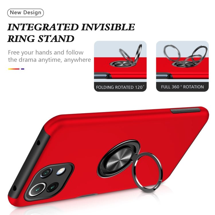 For Xiaomi Mi 11 Lite 5G PC + TPU Shockproof Magnetic Phone Case with Invisible Ring Holder(Red)