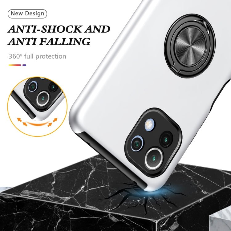 For Xiaomi Mi 11 Lite 5G PC + TPU Shockproof Magnetic Phone Case with Invisible Ring Holder(Silver)