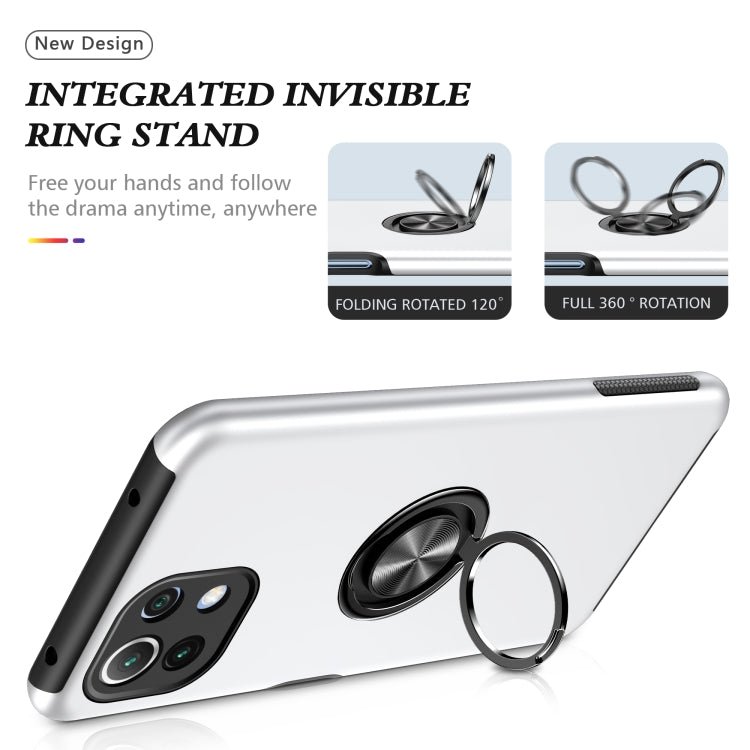 For Xiaomi Mi 11 Lite 5G PC + TPU Shockproof Magnetic Phone Case with Invisible Ring Holder(Silver)