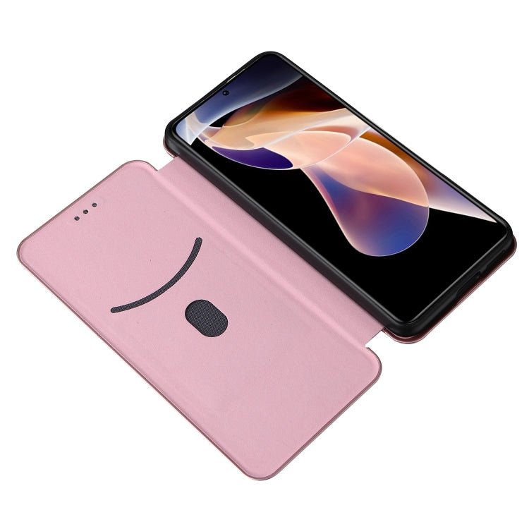 For Xiaomi Redmi Note 11 Pro / Note 11 Pro+ Carbon Fiber Texture Horizontal Flip PU Phone Case(Pink)