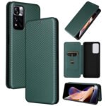 For Xiaomi Redmi Note 11 Pro / Note 11 Pro+ Carbon Fiber Texture Horizontal Flip PU Phone Case(Green)
