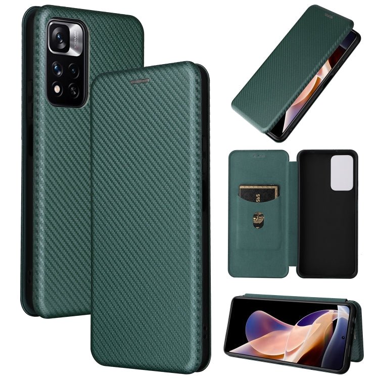 For Xiaomi Redmi Note 11 Pro / Note 11 Pro+ Carbon Fiber Texture Horizontal Flip PU Phone Case(Green)