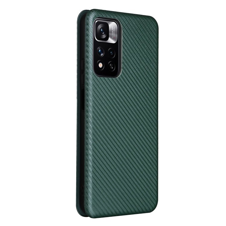 For Xiaomi Redmi Note 11 Pro / Note 11 Pro+ Carbon Fiber Texture Horizontal Flip PU Phone Case(Green)