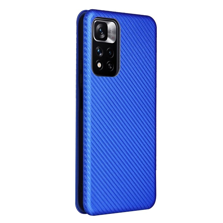 For Xiaomi Redmi Note 11 Pro / Note 11 Pro+ Carbon Fiber Texture Horizontal Flip PU Phone Case(Blue)