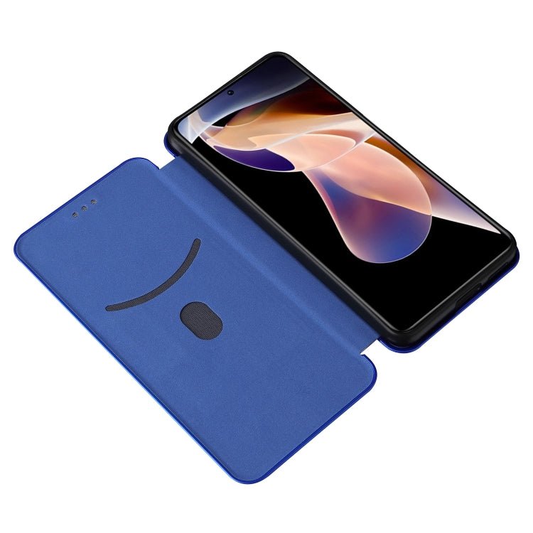 For Xiaomi Redmi Note 11 Pro / Note 11 Pro+ Carbon Fiber Texture Horizontal Flip PU Phone Case(Blue)