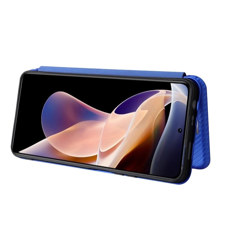 For Xiaomi Redmi Note 11 Pro / Note 11 Pro+ Carbon Fiber Texture Horizontal Flip PU Phone Case(Blue)